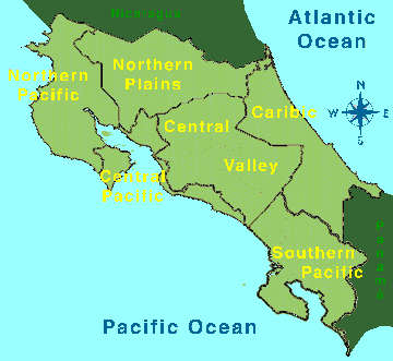 Costa Rica Regions Map